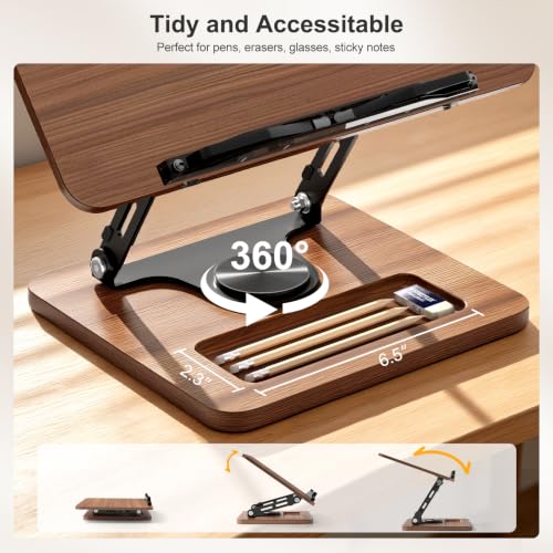 OPTIXCELL Book Stand for Reading - 360° Rotating Book Holder with Page Clips & Storage Tray (Variation: Book Stand)