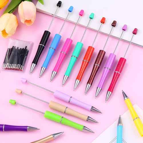 150 Pcs DIY Beadable Pen Kit Multicolor Bulk Ballpoint DIY Crafting Pens with 8 Colors Refills & Bags for Students Teens Teachers School Office Accessories Supplies