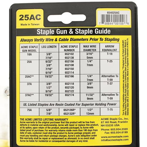 Acme 25AC Bottom-Load Stapler for Electrical Wires up to 1/4"