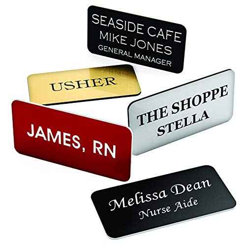 Custom Engraved Name Tag Badges ? Personalized Identification with Pin or Magnetic Backing, 1 Inch x 3 Inches, European Gold/Black