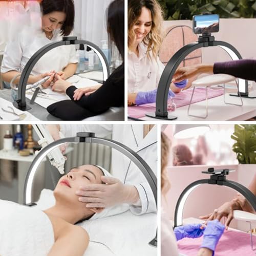 Half Moon Nail Desk Lamp, Nail Light for Desk, Folding Half Moon Light, 3000K-6000K Adjustable Brightness Lash Lamp Nail Tech Desk Lamp with Phone Holder for Beauty Eyelash Manicure Black (US Plug)