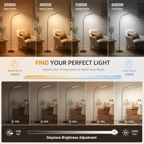 Wio-Mio Matte Black LED Floor Lamp 15W 1000LM Dimmable Stepless Control