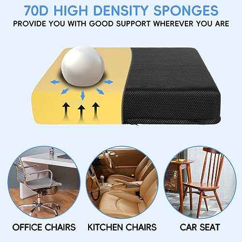 Detiblue Memory Foam Seat Cushion - High Density Sponge Chair Pad for Office Chair, Wheelchair, Car Seat, Computer Chair, Breathable, with Washable Cover, Relief Long Sitting Pain, 18x16x3 in