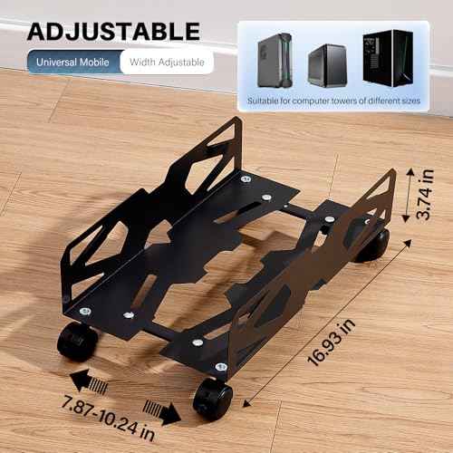 Adjustable Computer Tower Stand, Ventilated PC Tower Stand with 4 Caster Wheels,Mobile Under Desk CPU Holder, PC Cart, Computer Riser for Most Gamers and Students