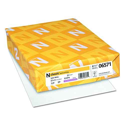 Neenah Paper Classic Laid Stationery, 97 Bright, 24 lb Bond Weight, 8.5 x 11, Solar White, 500/Ream