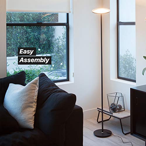 Brightech Sky Flux Dimmable LED Floor Lamp ? Super Bright Floor Lamp for Living Room and Offices ? Torchiere Standing Lamp with 3 Light Options, Tall Lamp for Bedroom Reading and More - Black