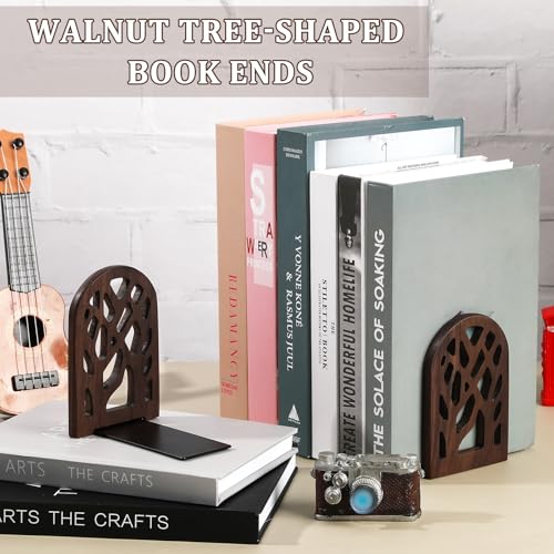 Wood Tree Book Ends Set of 2 Heavy Non-Skid Shelving Support