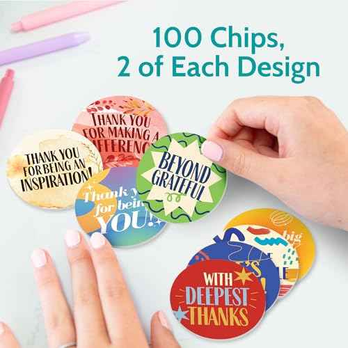 T MARIE 100 Mini Bulk Appreciation Gifts - 2.25¡± Token of Appreciation Chips for Employee Appreciation Week, Staff, Nurses, Teachers, Students and More - Share Kindness, Recognition and Motivation