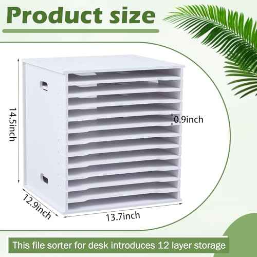 12 Tier Scrapbook Paper Organizer Adjustable Desk Scrapbook Paper Sorter Storage Rack File Organizer Wide Document Holder for Office Desktop (13 x 13. 7 x 14. 5 Inches)