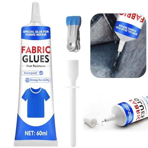 Fabric Glue, 60 ML Fabric Glue for Clothing Permanent Washable, Fabric Adhesive for Rhinestones, Patches, Clothes, Denim, Leather, Polyester, Fabrics, Doll Repair, Flannel, Cotton