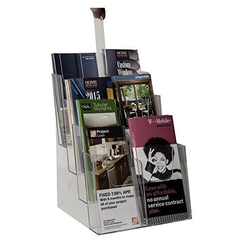 Clear-Ad Acrylic Brochure Organizer - 4 Tier Pamphlet Holder with Removable Dividers - Desktop or Wall Mount Rack Card Holders - Flyer or Pamphlet Display Stand LHF-S84 (Pack of 1)