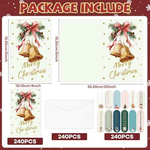 240 Sets Christmas Cards Bulk with Envelopes and Stickers Holiday Merry Christmas Greeting Cards Set 12 Assorted Designs Xmas Note Card Set Blank Inside for Winter Theme Xmas Gift
