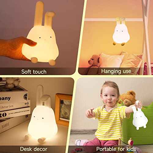 QANYI Cute Simple Design Small Desk Decor Nightlight with Bunny Phone Stand, Soft Lovely Rabbit LED Squishy Light Up Bunny, Bedside Kawaii Lamp for Women Teens Kids Gift