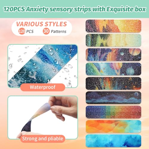 TOEMUR 120 Colorful Anxiety Sensory Stickers with Textured Fidgets & Storage Box - Autism & Stress Relief