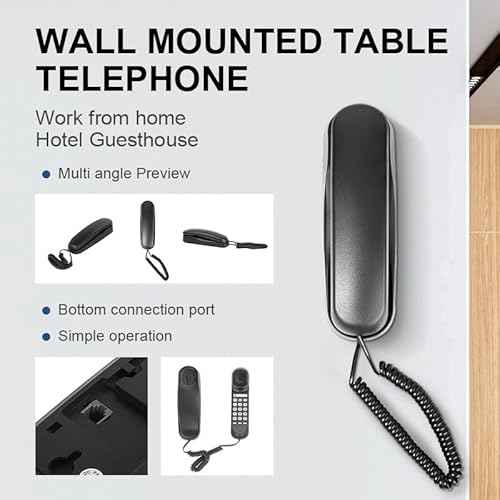 OF-990 Slimline Telephone Wall-Mountable Basic Corded Telephone No AC Power Required, Corded Home Phone Black