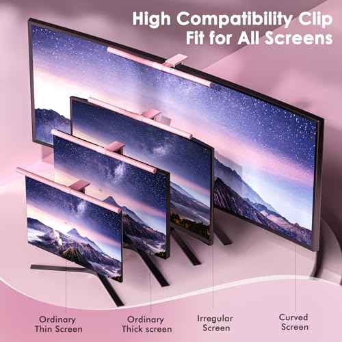 Quntis Pink Monitor Light Bar with Remote, Eye-Care No Glare, Space Saving Computer Desk Lamp As Gifts for Girls, Stepless Dimming, Modern Aesthetic Desk Light Bar for Home Office Gaming Reading