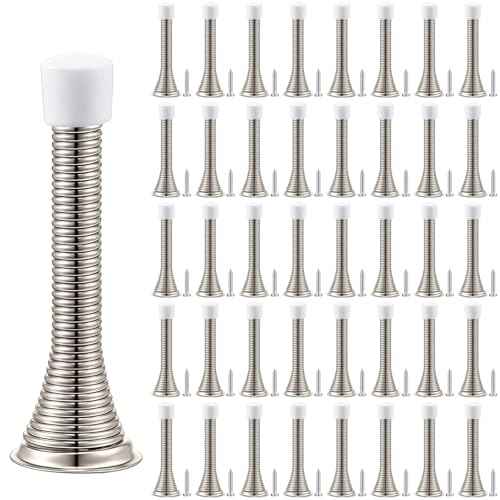 Sadnyy 60 Pcs Spring Door Stopper with Rustproof Screw Rubber Bumper Tips, 3" Flexible Heavy Duty Spring Wall Door Stop Low Mounted Door Bumper for Home Spring Door Stoppers for Bottom of Door