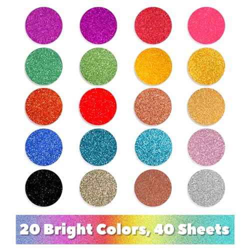 40 Sheets Glitter Cardstock, 20 Colors Premium Cardstock for Cricut, Crafts and DIY Projects, 8.5x11in Glitter Paper for Card Making (250 GSM)