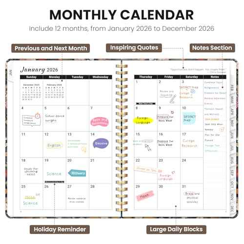 2026 Planner, Weekly and Monthly Planner for Women, January 2026 - December 2026, Hardcover 2026 Calendar Planner Book with Tabs, Inner Pocket, Spiral Bound, Perfect for Office Home School Supplies - A5 (6.3" x 8.5"), Petals