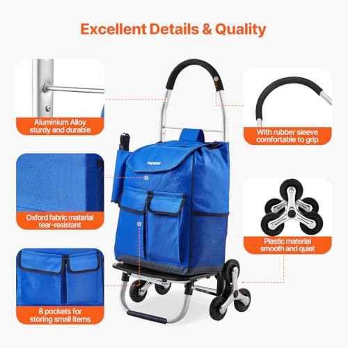 VEVOR Stair Climber Trolley Dolly, 36L Folding Shopping Grocery Cart Trolley Laundry Stair Climbing Handcart with 6 Wheels & Oxford Cloth Bag, Foldable Cart for Shopping Grocery Laundry Climbing