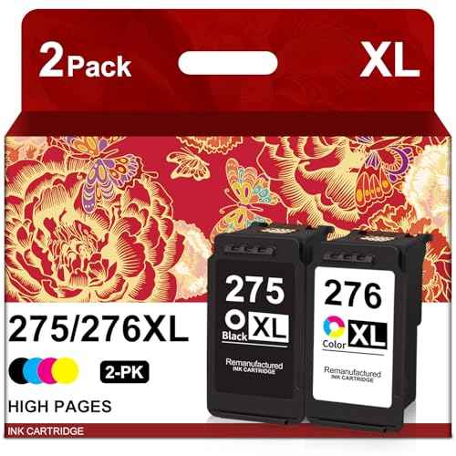 PG-275XL/CL-276XL Ink Cartridge Combo Pack Replacement for Canon 275 XL 276 XL 275/276 Ink Cartridges for PIXMA TS3520 TS3500 TS3522 TR4720 TR4722 TR4700 (1 Black, 1 Tri-Color)