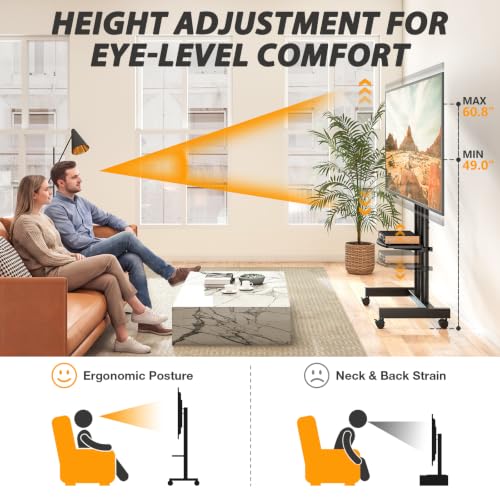 TVON Heavy Duty Rolling TV Stand for 27-80 inch TVs up to 99 lbs - Black