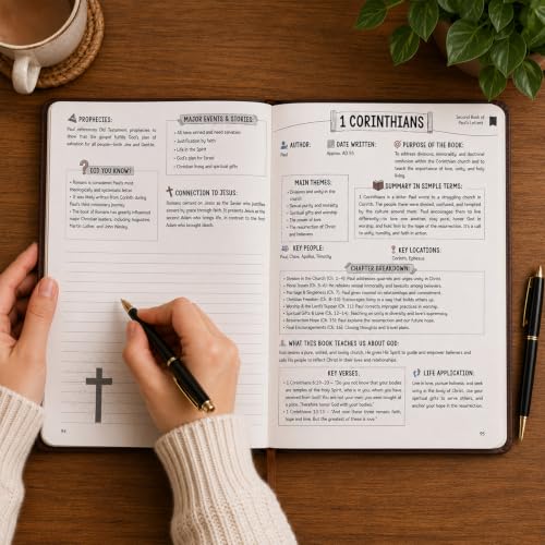 Large Print Bible Study Guide with Prayer Journal - Faux Leather Cover, 66 Pages for All 66 Books