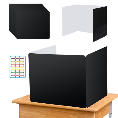 EARTHSON 24 Pcs Privacy Folders for Students, Privacy Dividers for Classroom, Study Carrel Desks Privacy Boards, Cardboard Privacy Shields Folder for School Teachers Home, Black