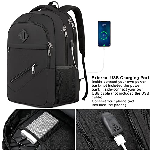 Black Backpack, School Backpacks for Teen Boys & Girls, Student Bookbag Fits 17.3 Inch Laptop with USB Charging Port, Water Resistant Travel Backpack, Sturdy Anti Theft Computer Bag Gifts Men Women