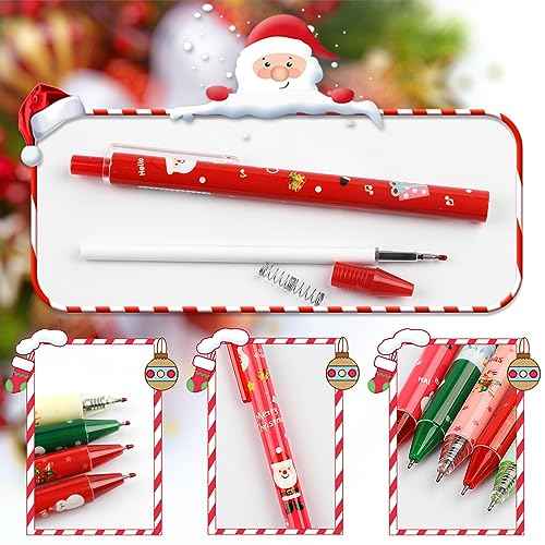 CCINEE 30 Pcs Christmas Gel Pen Cute Retractable Printing Pens Xmas Ballpoint Pen Santa Claus Elk Snowman Christmas Tree Black Ink for School Office Supplies Children Gift Rewards