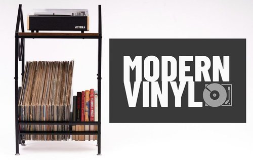 MODERN VINYL Record Player Stand with Vinyal Storage 80-100 LP Storage - Vinyl Holder Stand 2 Tier - Quick Assembly - Vinyl Record Storage Rack - Organize Albums - Book, Magazine (Matte Black Metal)