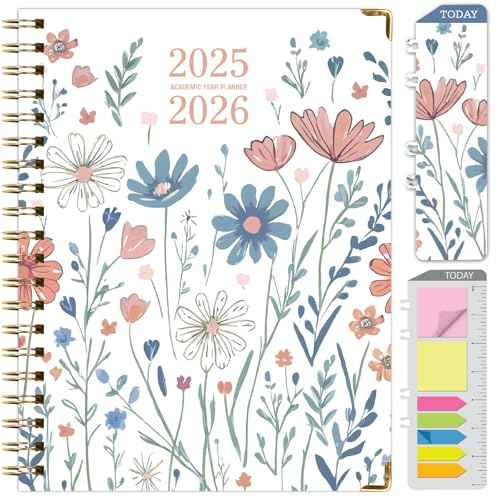 HARDCOVER Academic Year 2025-2026 Planner: (June 2025 Through July 2026) 8.5"x11" Daily Weekly Monthly Planner Yearly Agenda. Bookmark, Pocket Folder and Sticky Note Set (Colorful Botanicals)
