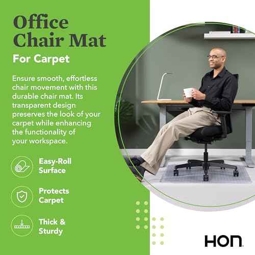 HON Office Chair Mat for Carpet, Computer Desk Chair Mat for Carpeted Floors, Easy Glide in Office or Home with Extended Lip (36¡± x 48¡±)