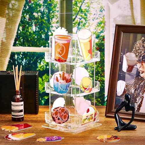 Marsui 3 Tier Rotating Sticker Display Stand, 4 Sided Sticker Holder, 360¡Æ Rotating No Assembly Required Clear Acrylic Sticker Holder for Vendors, Retail, Showcase, Tradeshow, 12.6" x 5.9"