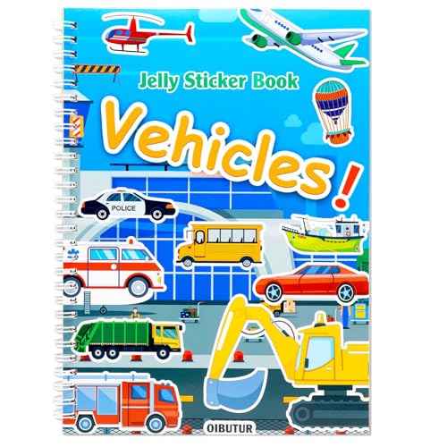 Jelly Sticker Books for Toddlers 2-4 Years, Reusable Sticker Book for Kids 1-3, Toddler Travel Essentials Vehicles Stickers for Kids Toddler Plane Activities (Vehicles)