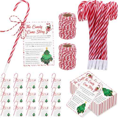 120 Sets Christmas Candy Cane Pens Legend of Candy Cane Cards Xmas Religious Story Ballpoint Pens with Cotton Twine for Christmas Church Sunday School Supplies Party Gifts
