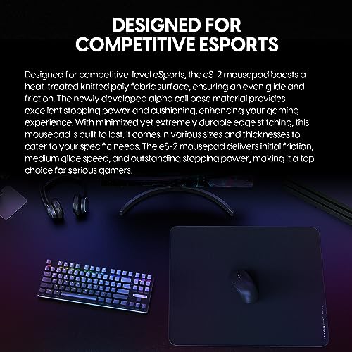 Pulsar - eS2 Esports Professional Level Gaming Mouse Pad/Mat 3mm Thickness Anti-Slip Base Anti-Fray Precision Stitching 19.3in x 16.5in (XL, Black)