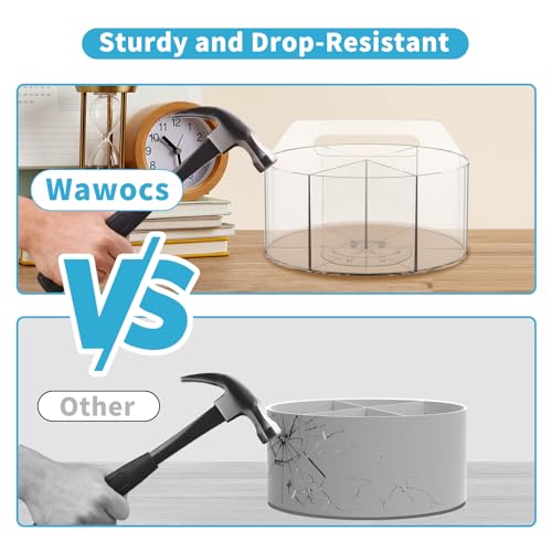 Large Clear Rotating Acrylic Desk Organizer with 6 Compartments - Wawocs