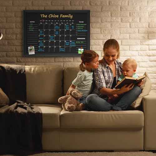 Magnetic Chalkboard Calendar,17.7¡± ¡¿ 23.6¡° Monthly and Weekly Calendar Chalk Board for Wall, Family Planner,Black(Family-HB-4560)