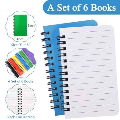 6 Pack Small Spiral Notebook Pocket Notebook 3x5 Spiral Notepads With Lined Pages, Small Top Spiral Notebook Little Mini Memo Steno Note Pads for Outdoor Home Office College School