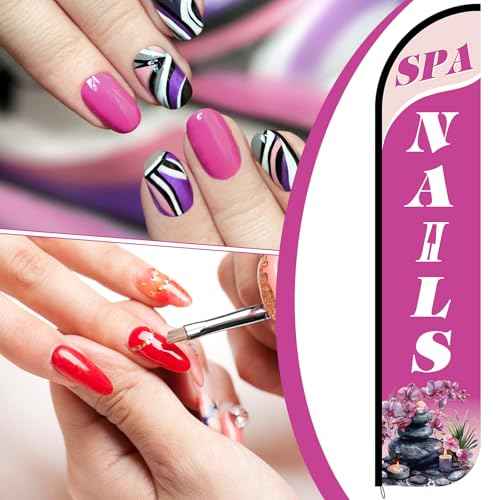 2 Pack Nails Sign & Spa King Flags 12 ft x 2.5 ft Nail Sign Advertising Feather Banner Swooper Flag for Outside Advertising Marketing Nail Salon, Hardware Not Included (Updated Design)
