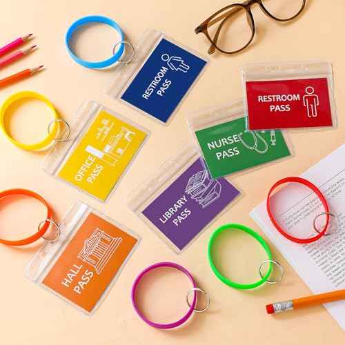 6 Sets Hall Pass for Classroom Bathroom Passes for School Unbreakable School Passes Set for Teachers, Hall, Bathroom, Office, Library and Classroom Supplies