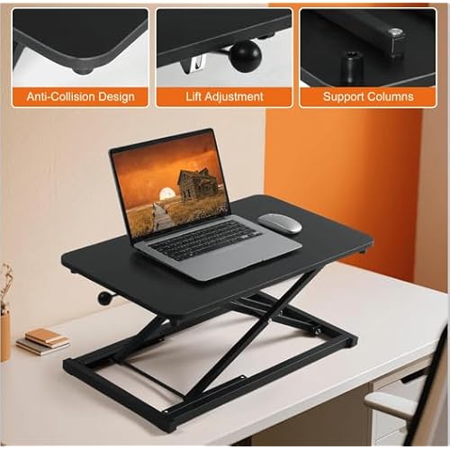 Adjustable Height Standing Desk Converter for Small Space Home Office, Keyboard Riser for Stand Up Desk Riser,Computer Keyboard Stand for Desktop Black Size 23.6 Inch