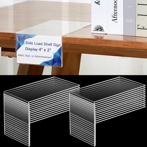 24 Pcs Acrylic Library Moveable Shelf Label Holders Bulk Talker 4" x 2" Clear Shelf Display Markers Retail Label Tags for Office Home Classroom Office Book Shelve