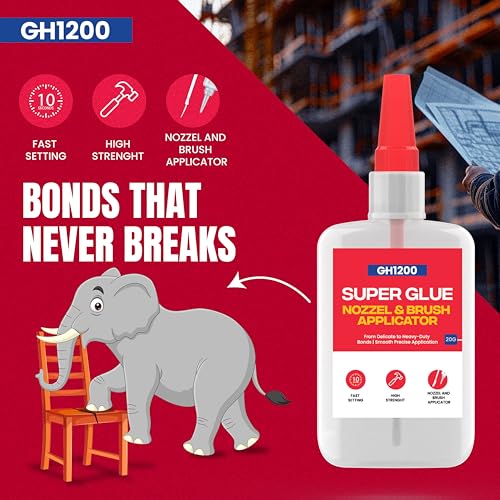 GH1200 20g Super Glue with Brush & Nozzle – Clear, Instant, Mess-Free Bonding
