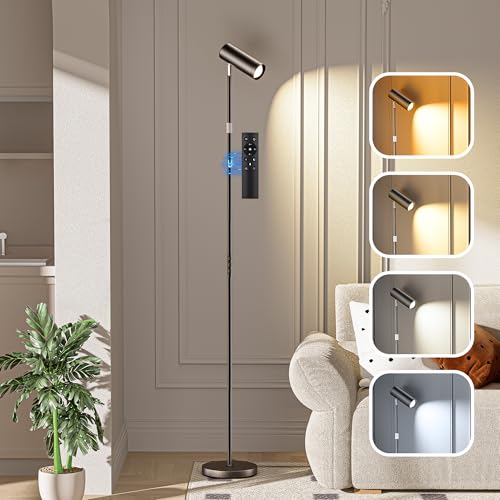 Adjustable Floor Lamp, SIBRILLE Modern Stepless Dimmable Torchiere Tall Lamp with Remote Control, 350¡ÆRotating Head Standing Lamp, Reading Floor Lamp for Living Room, Bedroom, Office & Wall Art, Black
