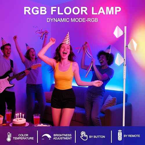 PARTPHONER RGB Tree Floor Lamp for Living Room, Stepless Dimmable Tall Standing Lamp with Remote, Touch Control and 3 Rotatable Light, Bright LED Lights for Bedroom with 4 Color-Changing, White