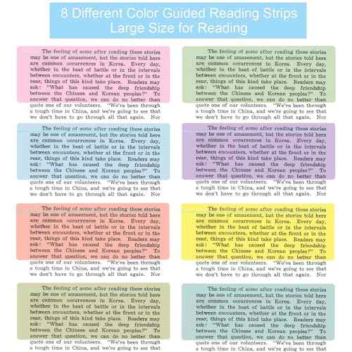 Guided Reading Highlight Strips Colored Overlays Bookmark Reading Tracking Rulers with Line for Dyslexia, ADHD and to Reduce Visual Stress (8 Pack)