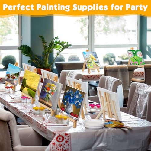 Mimorou 32 Pack 6 x 6 Inch Mini Canvases with Easel Sets Operation Christmas Items Gifts for Painting Small Art Stretched Canvases Panels Pack with Wood Display Easel for Kids Classroom Crafts