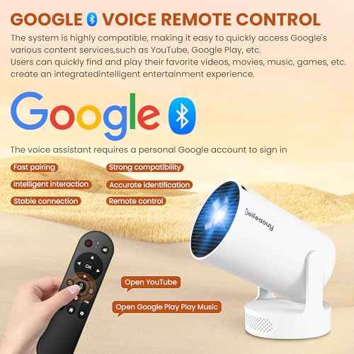 Mini Projector - Manual Focus, Smart Portable Projector for Bedroom & Home Cinema with 4K Support, 170 ANSI Lumens, Auto Keystone, Netflix Certified, Android 11, Voice Control, Air Mouse Remote
